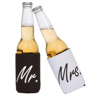 Wedding Set of 2 Can Coolers | Can Holders for Bride and Groom