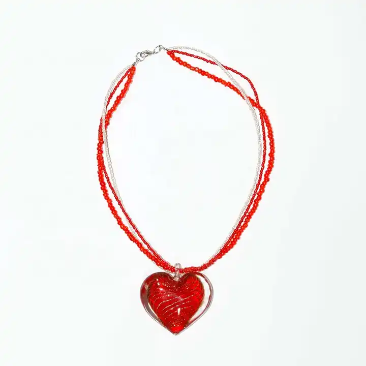 GroomBrideGifts Wholesale Beautiful & Elegant Red Heart Murano Glass Pendant Necklace for Valentine's Day